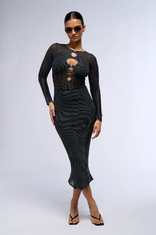 POSTER GIRL MESH CUTOUT MIDI DRESS