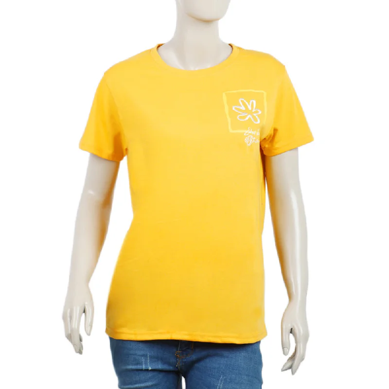 Women's Half Sleeves Printed T-shirt - Yellow