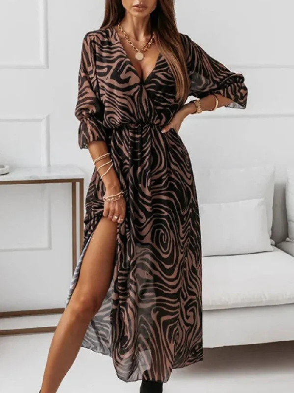 Casual Side Split Big Hem Floral Print Maxi Dress