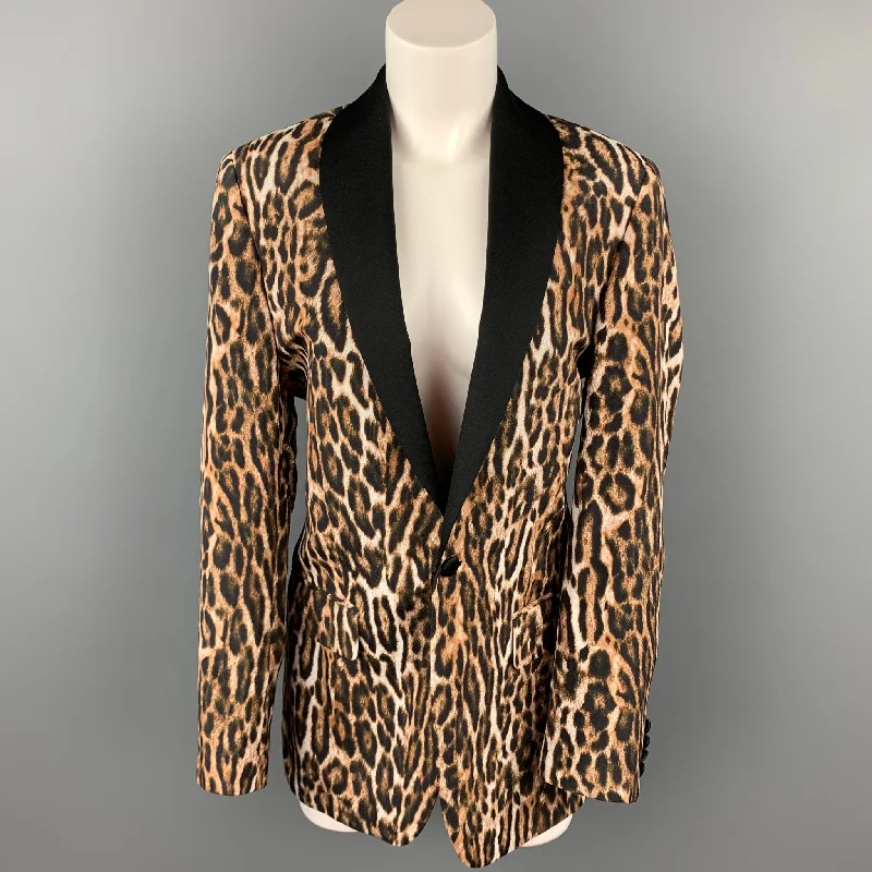 R13 SS 2019 Size L Tan & Black Leopard Print Viscose Blazer Jacket